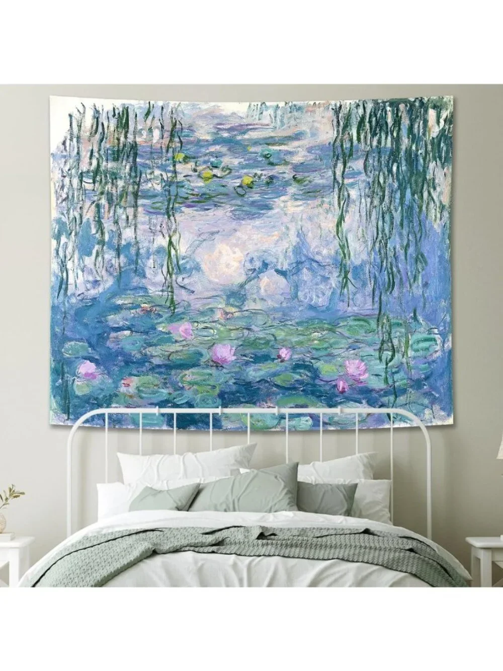 40x51 Inch Impressionist Monet Water Lilies Willow Pond Floral Wall Tapestry